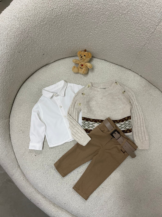 KOSTUM KEMISHE,PULOVER DHE PANTALLONA