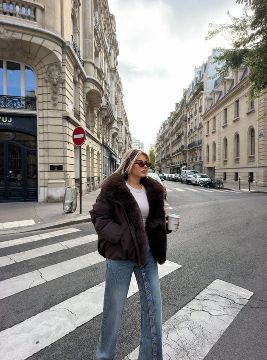 BROWN CROPPED FUR JACKET