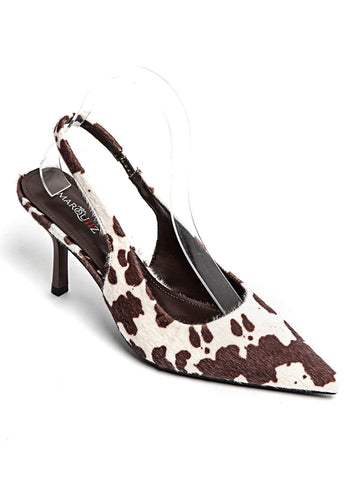 BROWN & CREAM COW PRINT HEELS
