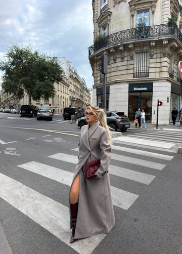 ELEGANT GREY LONG WOOL COAT