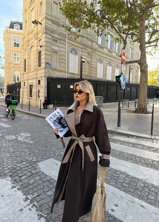 TWO-TONE BELTED TRENCH COAT
