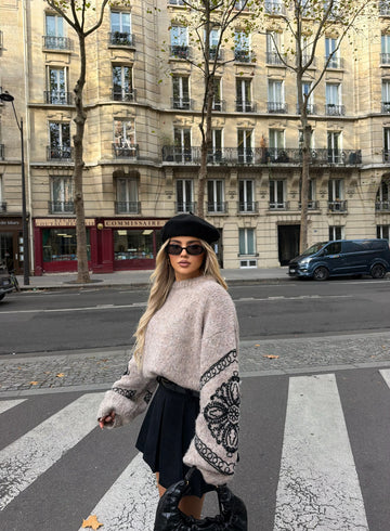 BEIGE SWEATER WITH EMBROIDERED DETAILS