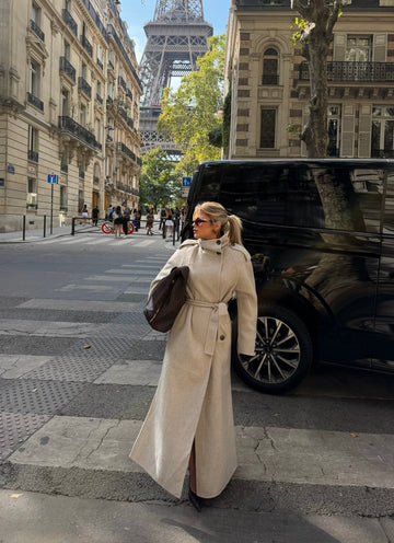 HIGH-NECK BELTED MAXI COAT