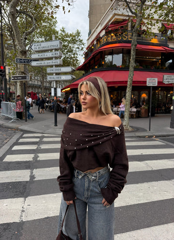 SOFT BROWN TOP WITH UNIQUE NECKLINE