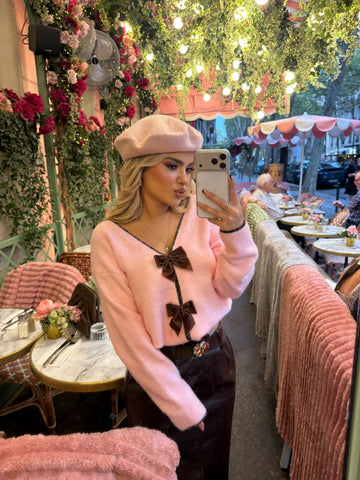 PINK CARDIGAN WITH BOWS