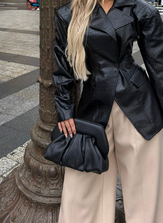 BURGUNDY & BLACK LEATHER POUCH/CLUTCH BAG