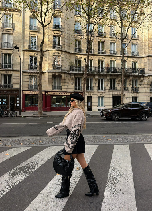 BEIGE SWEATER WITH EMBROIDERED DETAILS