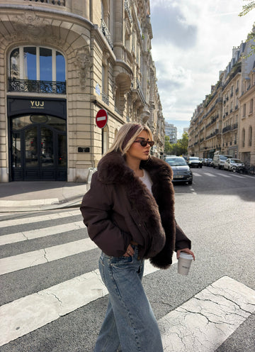 BROWN CROPPED FUR JACKET