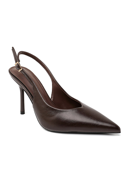 BLACK & BROWN POINTED-TOE SLINGBACK HEELS