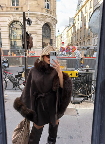 DARK BROWN BELTED CAPE COAT