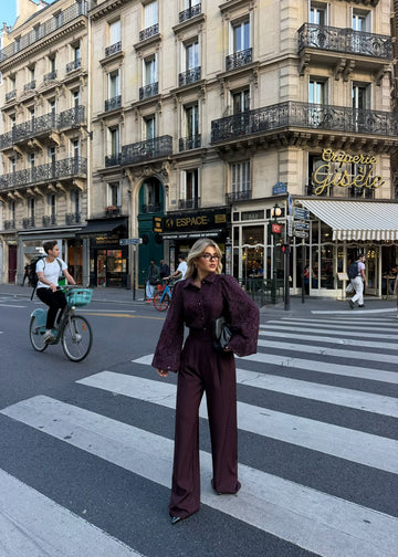 BURGUNDY WIDE-LEG TAILORED TROUSERS