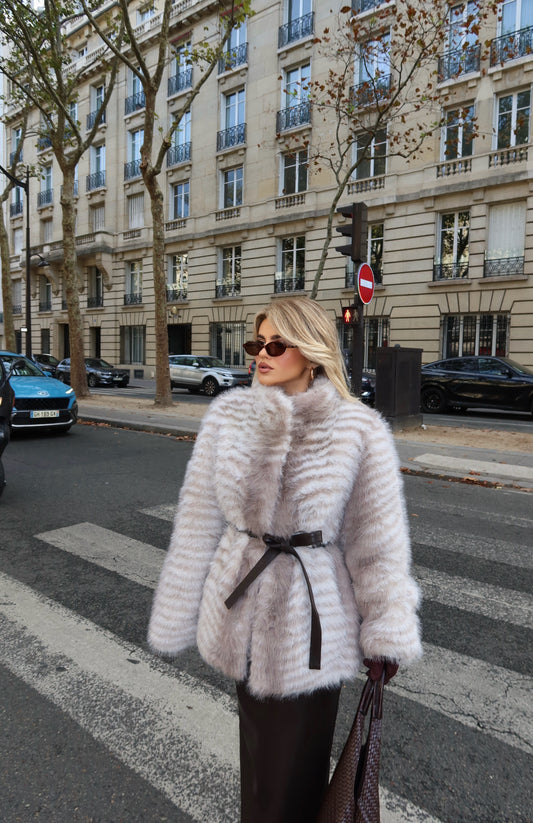 FAUX FUR COAT WITH BELT