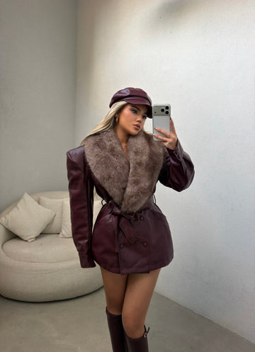 BURGUNDY JACKET WITH REMOVABLE FUR