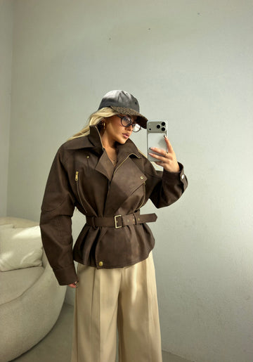 BROWN BELTED JACKET