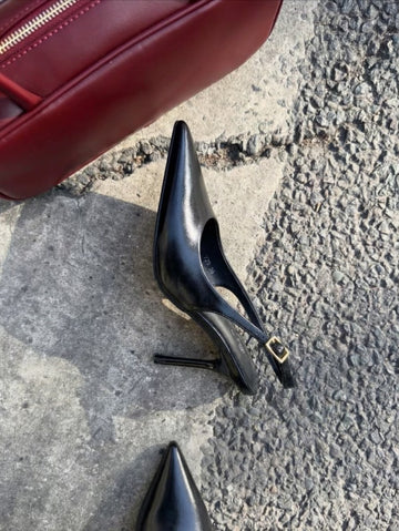 BLACK & BROWN POINTED-TOE SLINGBACK HEELS