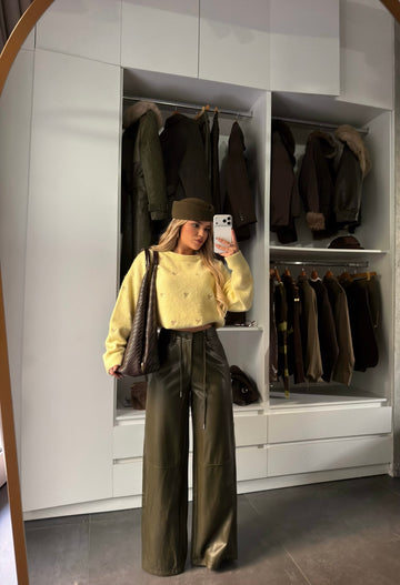 OLIVE GREEN LEATHER PANTS