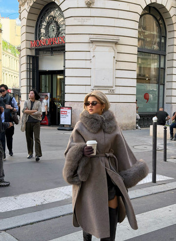 ELEGANT FAUX FUR TRIM CAPE COAT