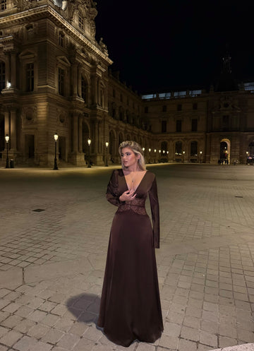 ELEGANT BROWN SATIN DRESS