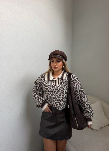 LEOPARD PRINT KNIT SWEATER