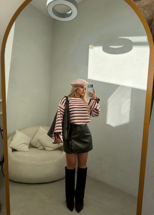 PINK & BLACK STRIPED KNIT SWEATER